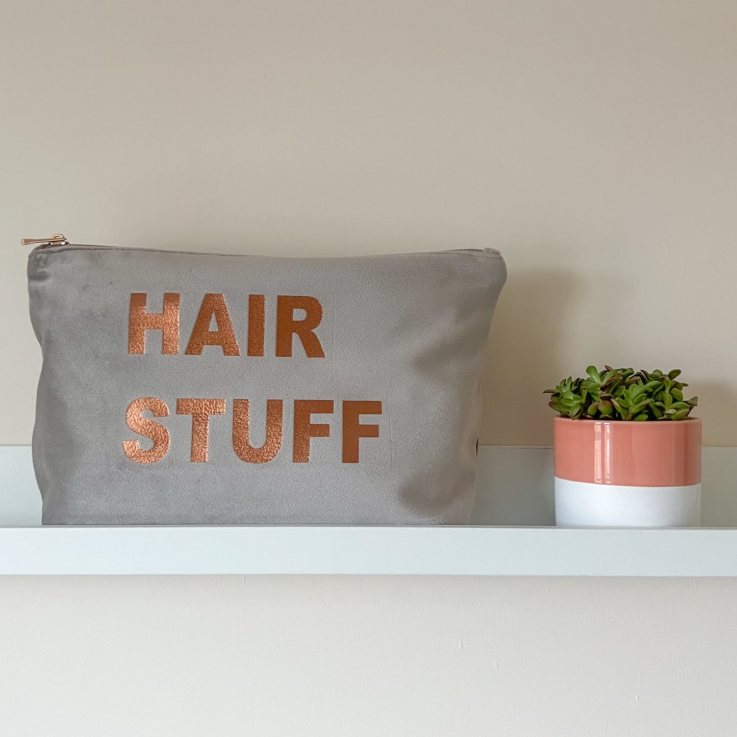 LARGE VELVET POUCH WITH BRONZE PRINT