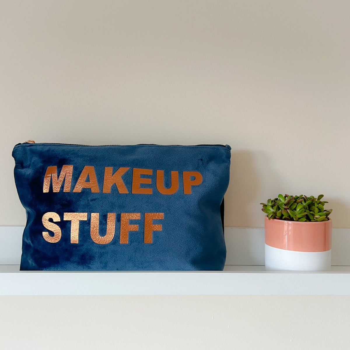 MIDNIGHT VELVET POUCH WITH BRONZE PRINT