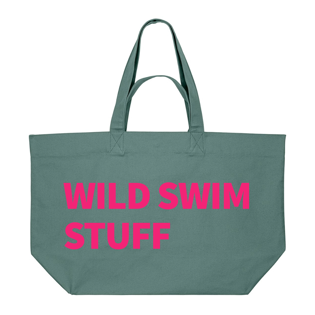 PREMIUM GREEN TOTE BAG WITH NEON PINK PRINT