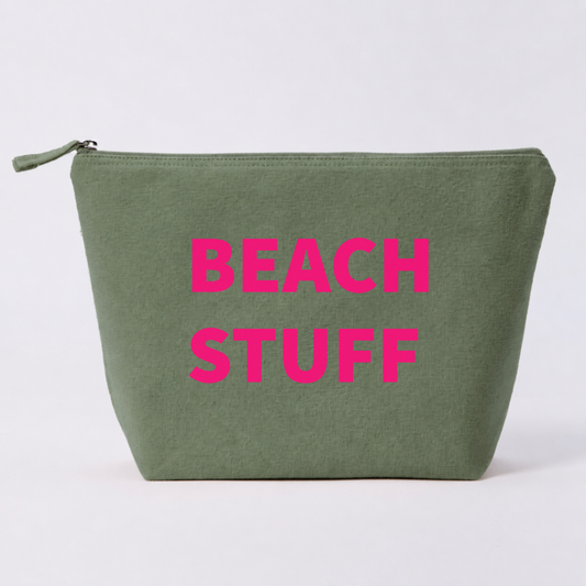 Personalised large green recycled canvas pouch with custom text