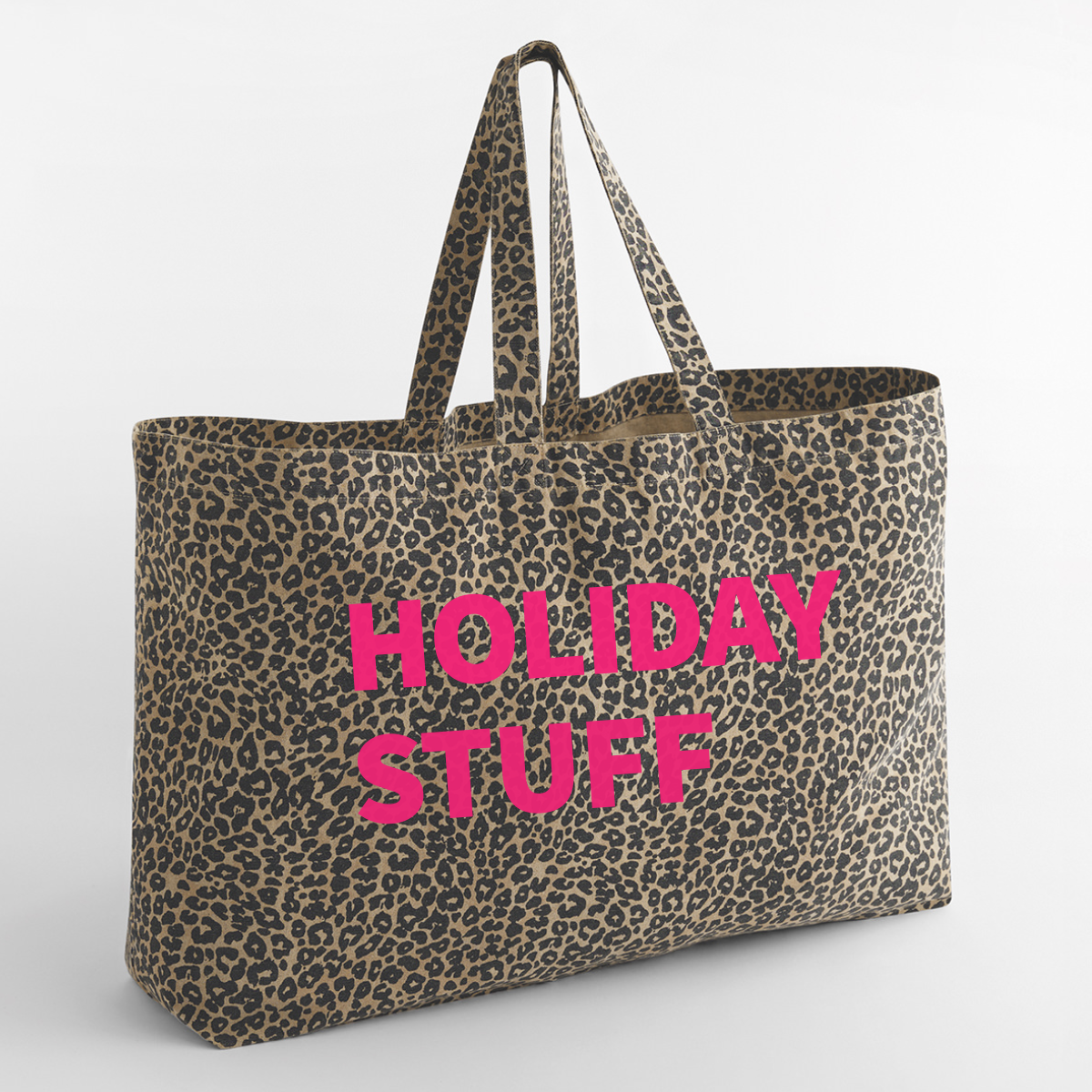 Personalised leopard print extra large tote bag with neon pink print