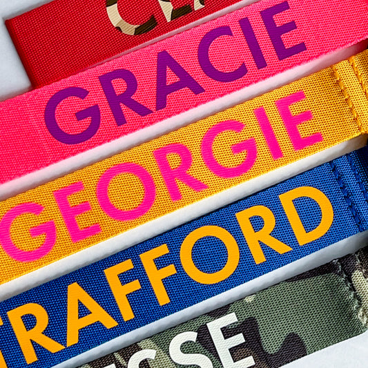 Personalised wristlet key ring with custom name, main shot